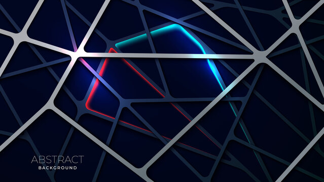 Abstract lines cross overlap on black design modern futuristic background with blue red light