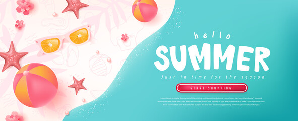 Colorful Summer sale beach vibes background layout banner design