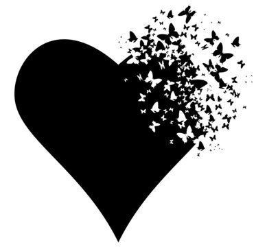 Silhouette of heart with butterflies