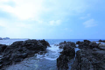 Blue sky and blue sea of Jeju Island