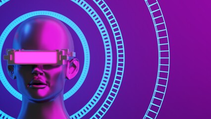 Obraz premium metaverse vr simulation gaming cyberpunk style, digital robot, 3d illustration rendering, virtual reality