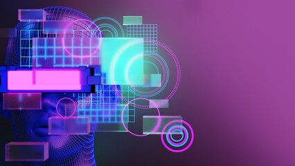 metaverse vr simulation gaming cyberpunk style, digital robot, 3d illustration rendering, virtual reality