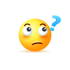Yellow emoji with question mark isolated on white background.