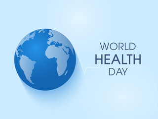 World Health Day Concept With Glossy Earth Globe On Glossy Blue Background.