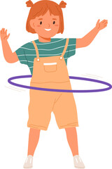 Cute Girl Twirling Hula Hoop Cartoon Illustration