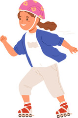 Girl Skating on Roller Skates Cartoon Illustration