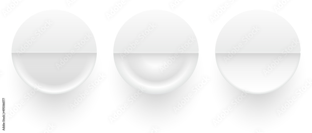 Poster circle buttons white and grey, 3d navigation panel for website, editable vector illustration.