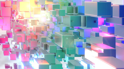 Abstract background 3D, purple blue metallic cuboids on white, interesting science technology background, render illustration.
