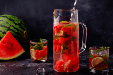 Watermelon infusion water with lime and mint