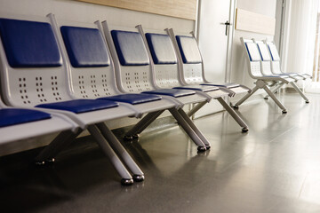 blue chairs in private hospital