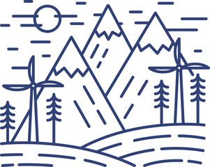 Mountains Landscape Line Art Monochrome Illustration