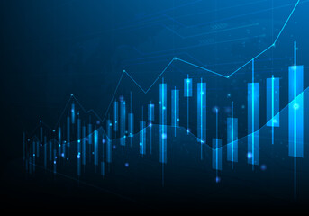 Naklejka premium business investment forex trading chart on blue dark background. trading stock technology and finance. candlestick chart economic concept. digital income and profit graphs. vector illustration.