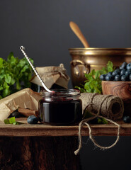 Blueberry jam with fresh berries.