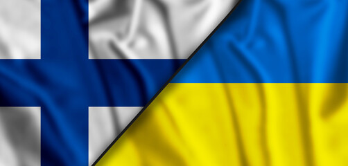Waving flag of Finland and Ukraine. High quality 3d illustration.