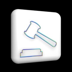 a hammer for a judge or auction, a 3d icon on a white cube, a rainbow metallic outline with sequins.