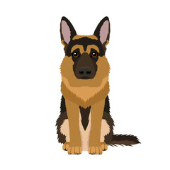 Vector hand drawn illustration of sitting German Shepherd isolated on white background