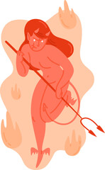 Female Red Devil Cartoon Illustration