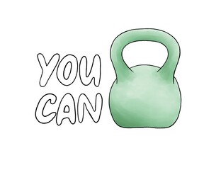 Composition of lettering inscription and simple dumbbell illustration