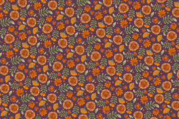 Background for design and printing on fabric or paper. Raster illustration. Floral ornament for card design, wrapping, packaging or scrapbooking.