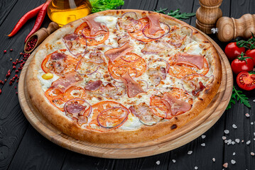 Pizza with bacon ham and sausage