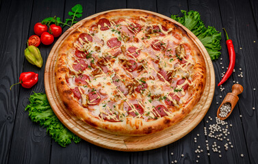 Delicious and fresh pepperoni pizza with vegetables