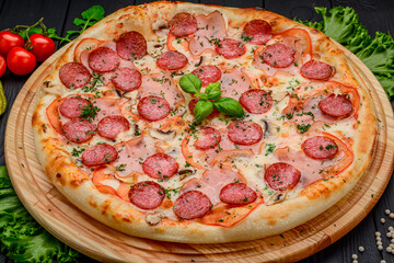 Delicious and fresh pepperoni pizza with vegetables