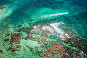 Aerial view of the Coba beach in Quintana Roo, Mexico. Caribbean Sea, coral reef, top view. Beautiful tropical paradise beach