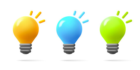 3d light lump bulb illustration icon in three colors