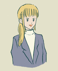 イラスト素材：ロング髪の女性 手書きイラスト