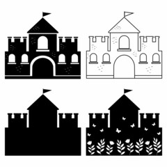 Obraz premium Castle for Princess vector isolated illustration black contour doodle