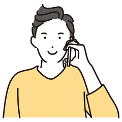 シンプル　イラスト　スマホで通話する男性