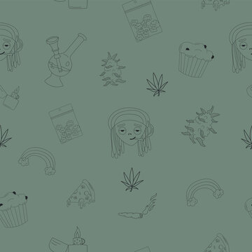 Seamless mattern with outline marijuana elements.