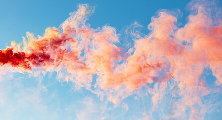 Red smoke on a blue background.