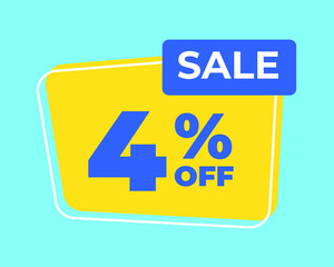 4% off tag four percent discount sale blue letter yellow background