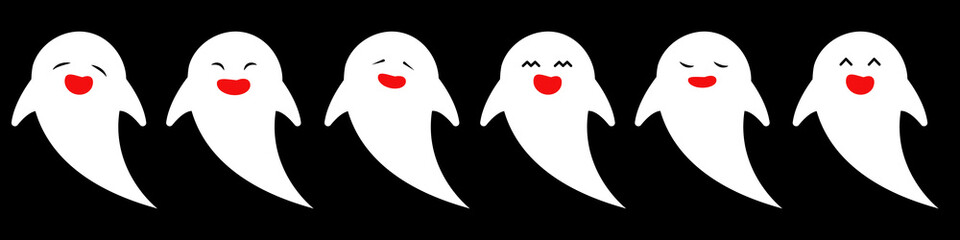 Ghosts vector set. A set of stickers of ghosts with different emotions. Emoji stickers for social networks in flat style ghosts. Cute ghosts. Vector illustration.