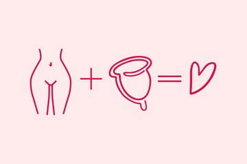 Formula female body plus menstrual cup equals love. The original concept of women's health during menstruation.