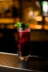 awesome beautiful view of glass of cocktail decorated with fresh mint branch