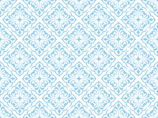 Wallpaper in the style of Baroque. Seamless vector background. White and blue floral ornament. Graphic pattern for fabric, wallpaper, packaging. Ornate Damask flower ornament