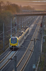 electric highspeed train passing the rapid railway transit route between Stuttgart and Mannheim,...