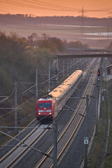 electric highspeed train passing the rapid railway transit route between Stuttgart and Mannheim,...