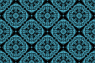 Floral pattern. Vintage wallpaper in the Baroque style. Seamless vector background. Blue and black ornament for fabric, wallpaper, packaging. Ornate Damask flower ornament