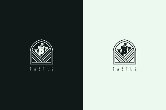 Minimal Castle Logo Design Line Art