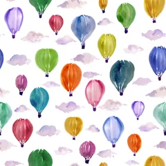Crédence de cuisine en verre imprimé Montgolfière Seamless hand painted Multi colour hot air balloon Pattern