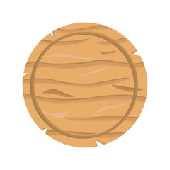 Vector round wooden cutting board. Kitchen tool board in cartoon style. Isolated on white background.