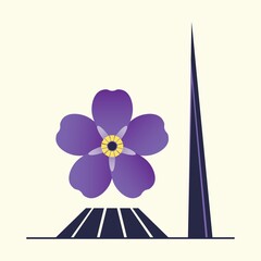 Violet violet flower on a white background. Symbol of the Armenian Genocide. Memorial Day April 24, 1915. Tsitsernakaberd is a memorial complex in Yerevan.