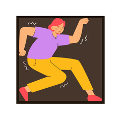 Shivering woman inside of a little box. Person with claustrophobia. Phobia, psychological problem, anxiety and mental health concept. Modern flat vector illustration