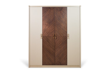 wardrobe with veneer and painted wood trim in a modern classic style on a white background