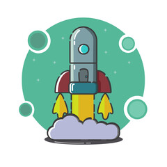 Flat line concept of startup roket. Start Up Concept Symbol Space Roket Ship Sky Icon Trendy Modern Flat Design Template Vector Illustration