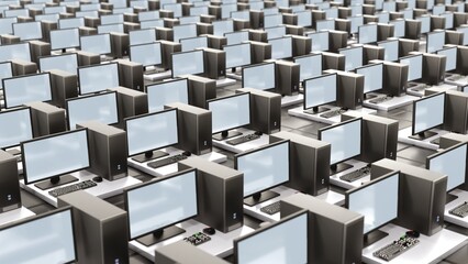 Lots of computers. Virtual cyber warfare attack.