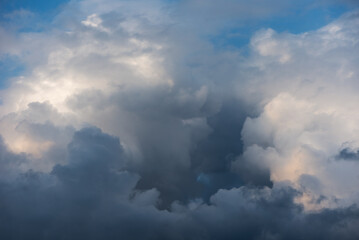 Stormy Clouds In The Blue Sky. Cyclone Coming. The Weather Is Getting Worse, Rain Is Coming.
